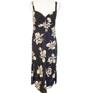 Amuse Society Black Dress Ivory Floral Print Wide Straps Princess Neckline M